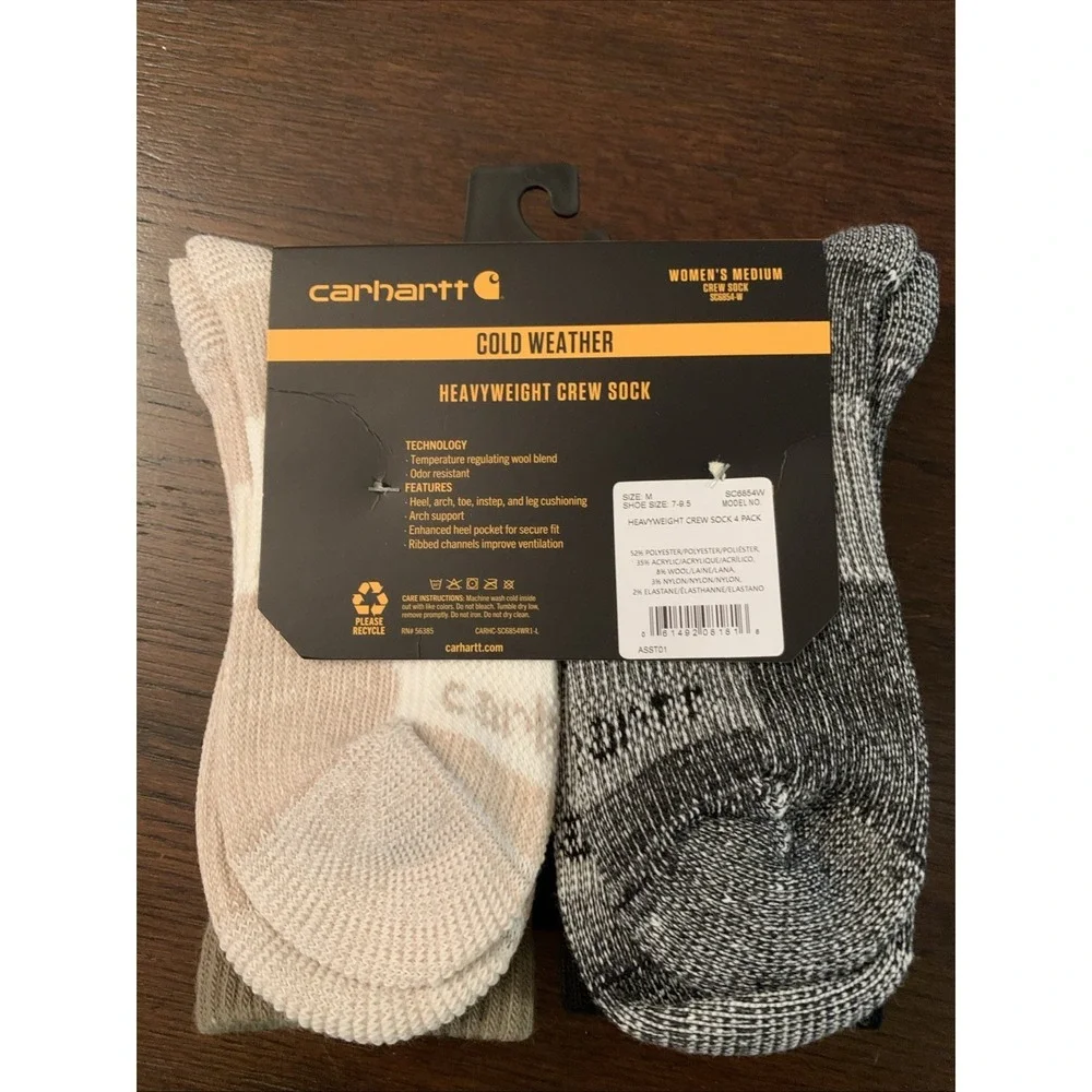 Carhart Cold Weather‎ Heavyweight Crew Socks M 7-9.5 NEW - 4 Pairs Women's